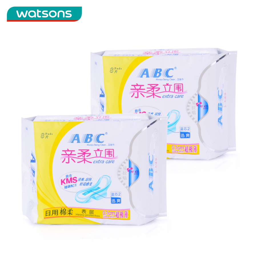 【屈臣氏】组合 ABC亲柔立围超极薄棉柔日用卫生巾8片*2件