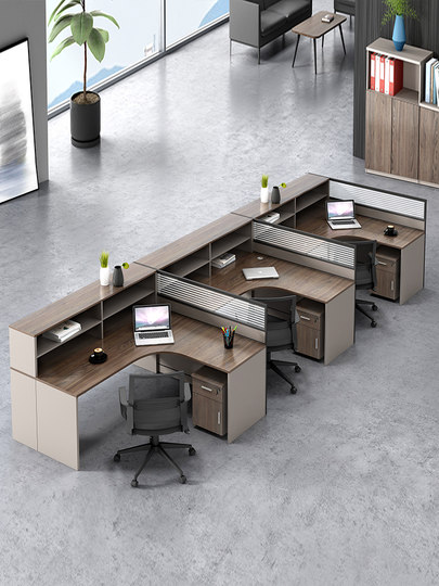 职员办公桌办公室员工桌十字型双4四6人工位卡座财务屏风桌椅组合