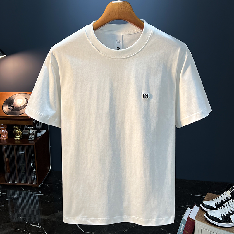 White Short-Sleeve T-Shirt for Men, 2026 Summer Thin Style, Simple Embroidered Tee, Versatile, Fashionable, Loose-Fitting, Pure Cotton T-Shirt