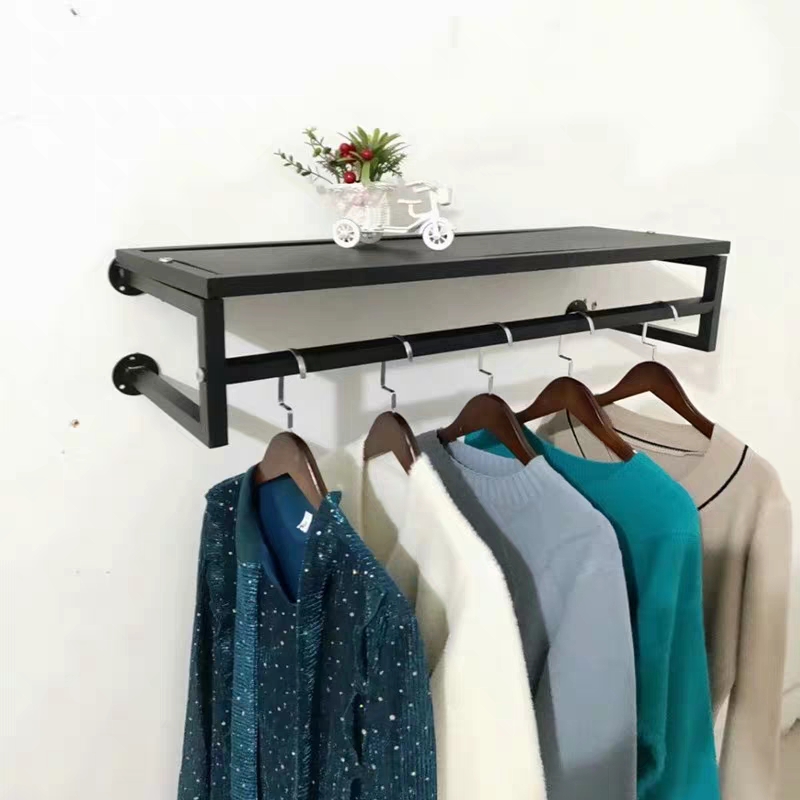 Clothing Rack Show Rack Upper Wall Side Hanging Clothes Racks Wall-mounted Iron Art Clothing Hanging Clothes Hanger Women's Clothing Store Shelves