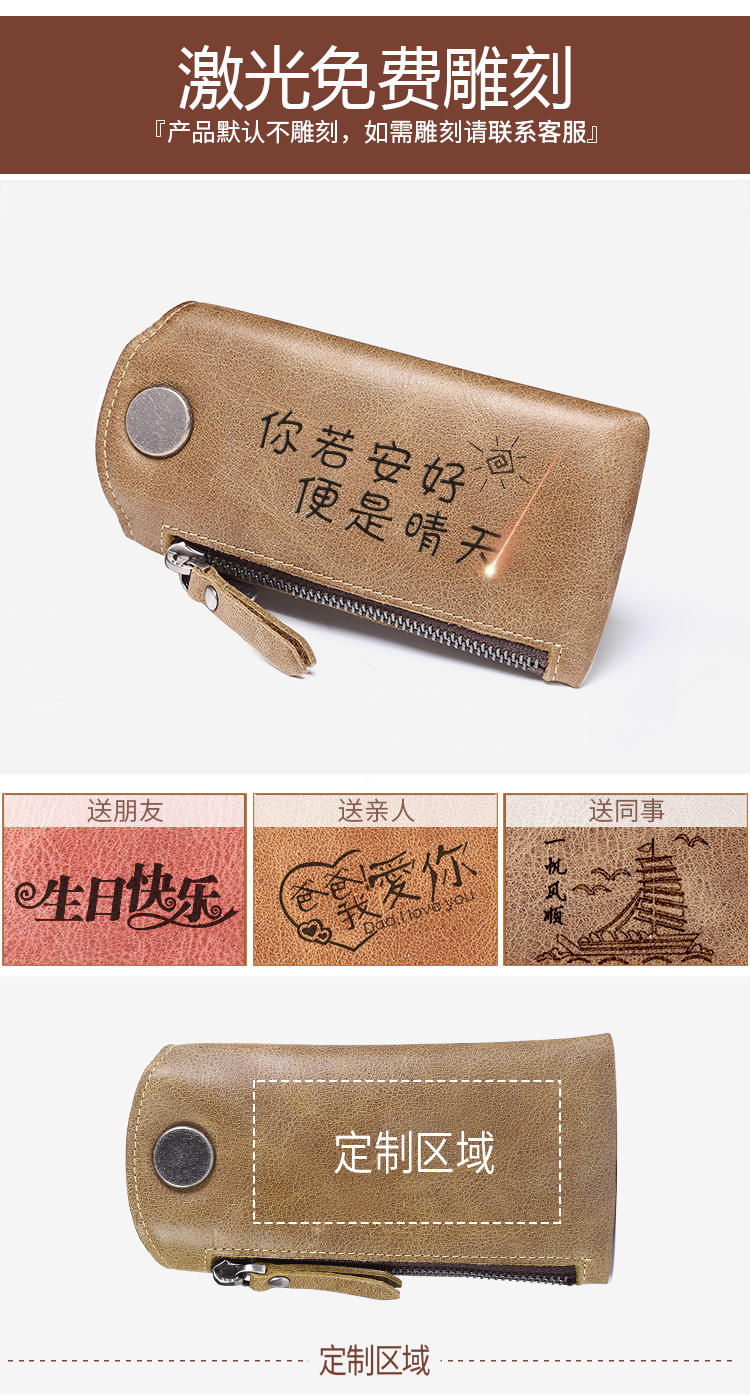 Faman nam khóa túi da dây kéo da retro key bag eo trailer key bag bag túi đựng chìa khóa