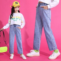 Girl Jeans Broadlegged Pants Pupils Ten-year-old CUHK Child Loose 8 Ocean Gas 9 Chun Han Edition Straight Straight Drum Female Pants
