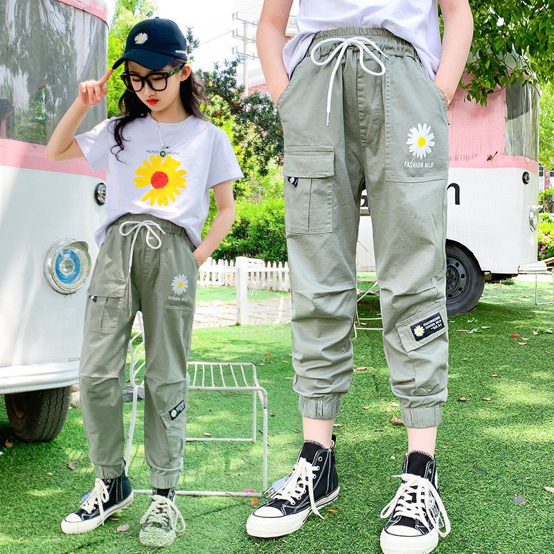 Girls' sweatpants summer thin section 12-year-old children's overalls 2021 summer clothes middle-aged children's Korean version nine-point casual pants