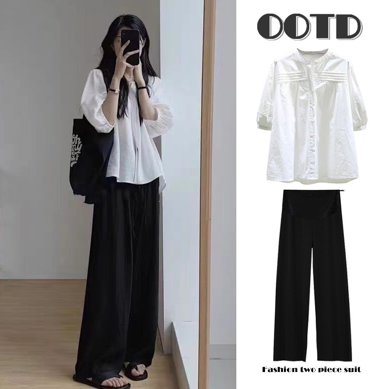 British Style Mdcw Maternity Wear 2026 Summer New High-End Top and Wide-Leg Pants Fashionable Two-Piece Set British Style Mdcw Maternity Wear 2026 Summer New High-End Top and Wide-Leg Pants Fashionable Two-Piece Set