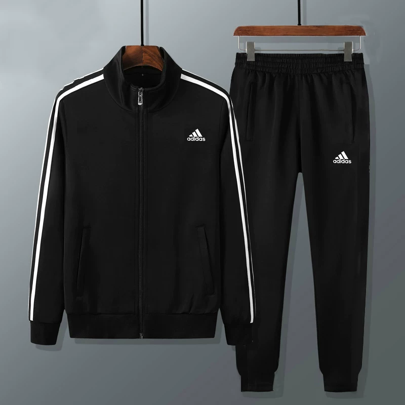 Спортивный костюм Adidas, осень, длинный рукав, куртка, черные брюки, комплект для отдыха