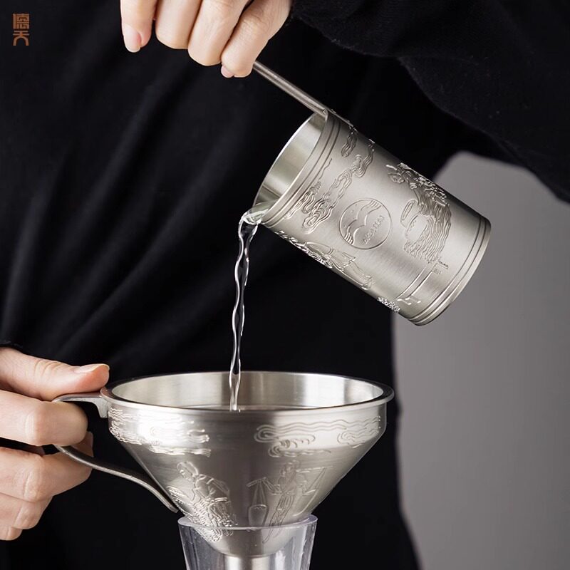 High-end handmade pure tin hanging wine Tiko with wine outlet Ladle Oil Funnel Large Caliber Home Filter for Wine Hanging-Taobao