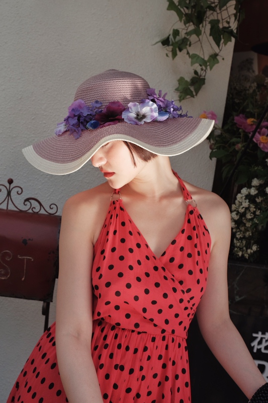 That Vintage1990S Replica 50S Style Retro Lavender Flower Travel Sun Protection Straw Hat