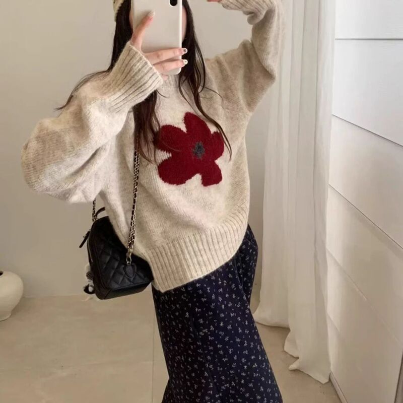 2025 Autumn/Winter New Korean Style Loose Casual Round Neck Pullover Sweater for Women, Thickened and Warm Knitted Top Trendy
