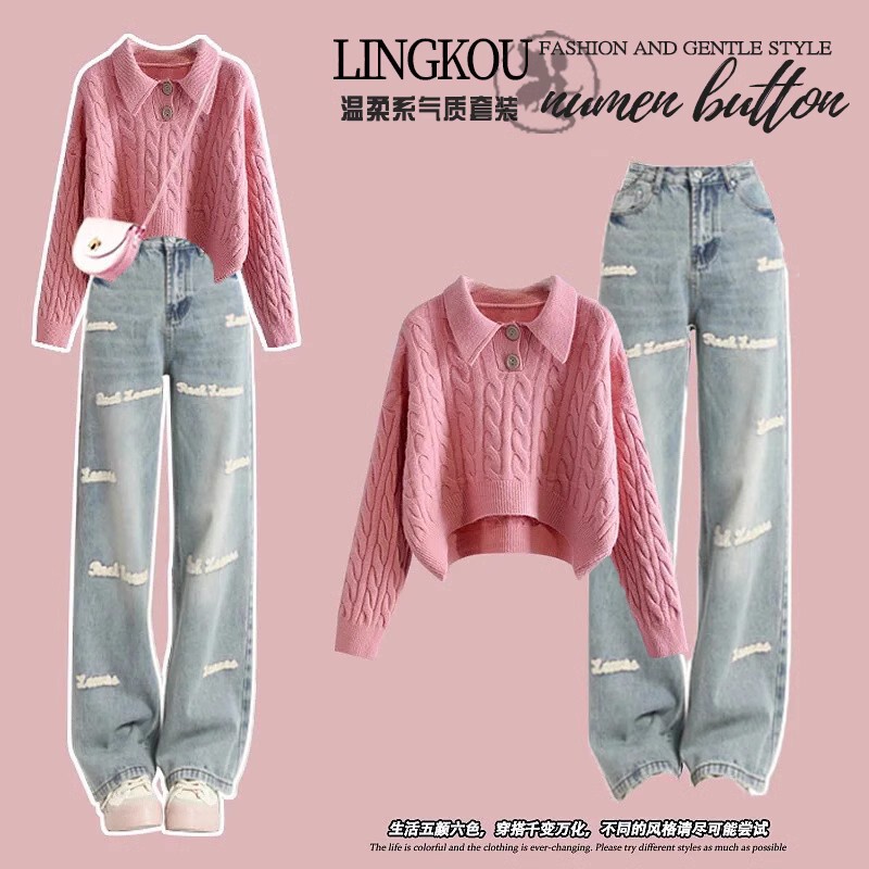 Short Red High-Waisted Sweater for Women 2025 Spring and Autumn New Korean Style Loose Lazy Style Polo Collar Knit Top