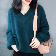 Áo len đầu thu nữ lỏng lẻo ngắn phần len dày mùa thu và mùa đông Áo len cashmere mới nữ áo thun cổ chữ V mỏng bên ngoài mặc