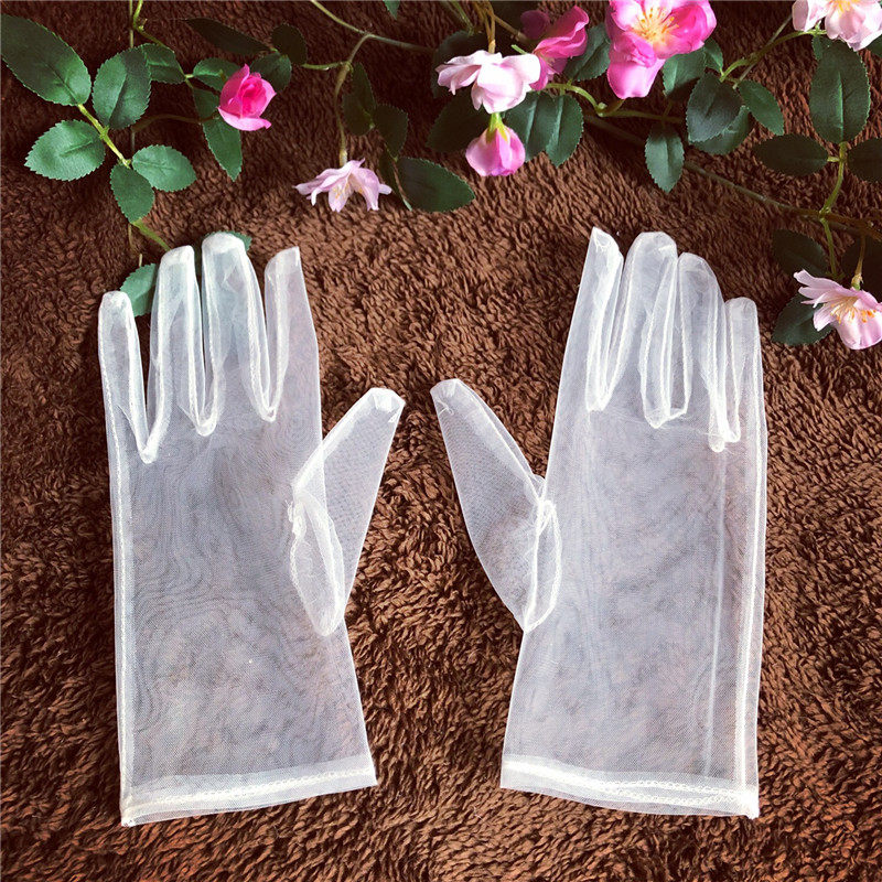 Wedding Dress Gloves Crystal Thin Yarn Short Bridal Wedding Brigade Filming Shadow Gown Gloves Summer Full Finger Sunscreen