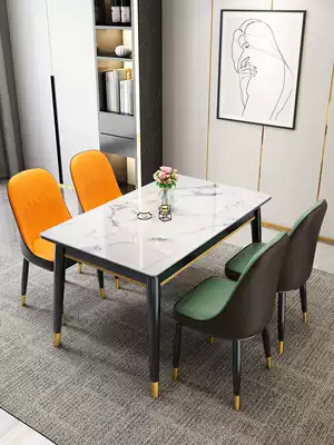 Light luxury solid wood dining table and chair combination rectangular modern simple dining table household small apartment tempered glass rice table