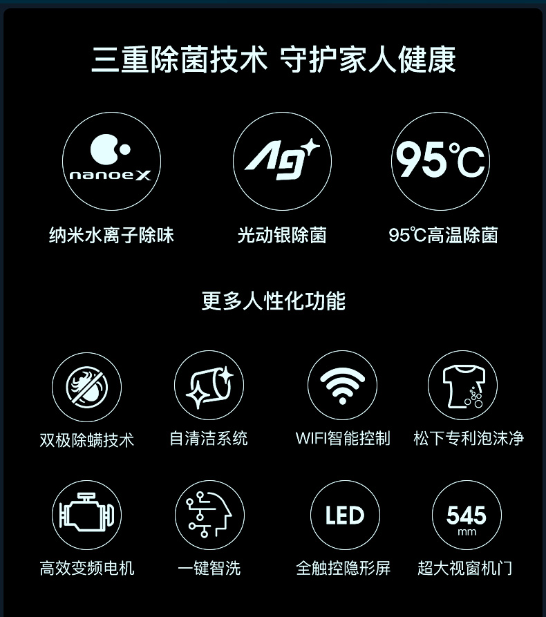 松下 XQG100-SD139 洗烘一体 滚筒除螨洗衣机 10kg 图5