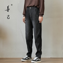 Plus velvet padded high waist casual winter jeans women slim stretch retro white loose feet straight Haren pants