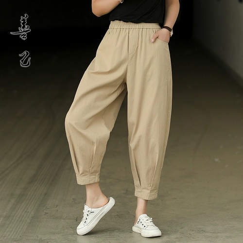 善己 Летние маленькие штаны для отдыха, высокая талия, свободный крой, большой размер, по фигуре