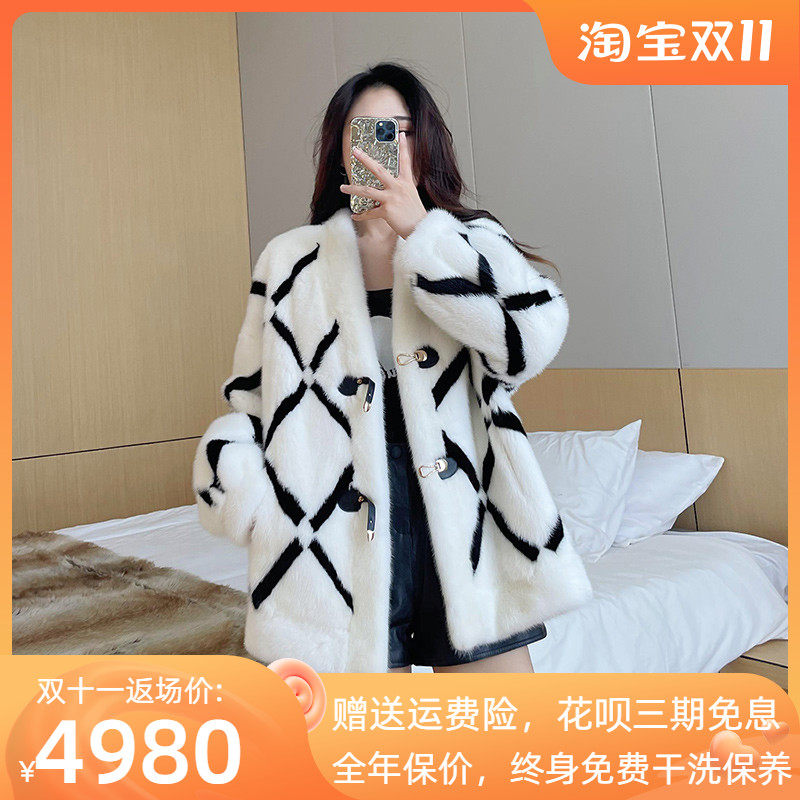 Lady Leng 2022 winter young mink fur coat women black and white diamond whole mink mink fur coat velvet