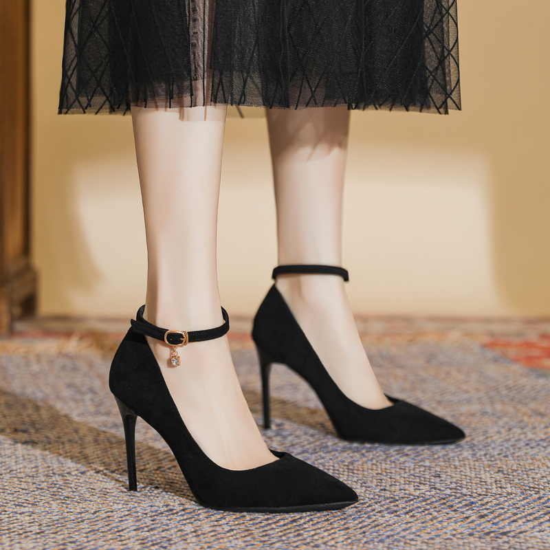 Small Size 313233 Single Strap High Heels Women's Pointed Toe Stiletto Heels Elegant Sexy Temperament Single Shoes Large Size 41 to 43