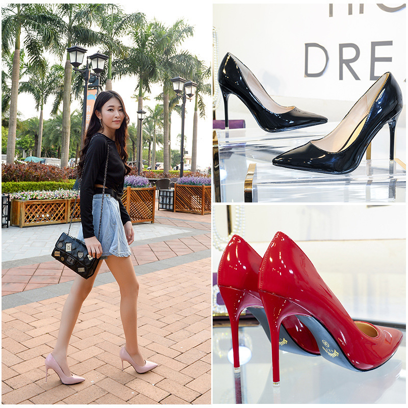 Small Size 30 31 32 33 Pointed Toe Stiletto High Heels Sexy Slim Patent Leather Shoes Work Shoes Large Size 41-43
