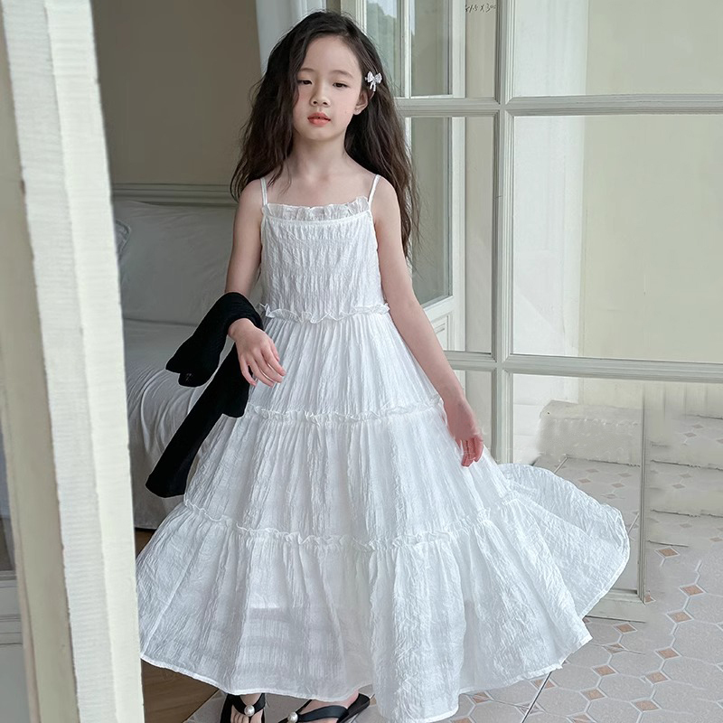 Girls' Summer Suspender Dress, Big Children's Summer Dress, Little Girl's White Princess Dress, Thin Suspender Long Dress Girls' Summer Suspender Dress, Big Children's Summer Dress, Little Girl's White Princess Dress, Thin Suspender Long Dress
