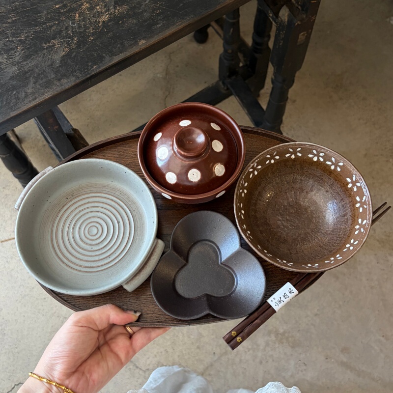 Zhangzhang's Store · One-Person Dining Set Tableware, High Aesthetic Value, Mixed and Matched Textures, Versatile Japanese Underglaze Color Gifts