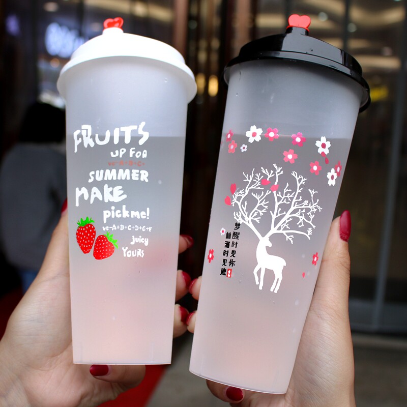 Frosted injection milk tea cup 90 caliber disposable drink cup net red cup with lid commercial 700ml500 custom
