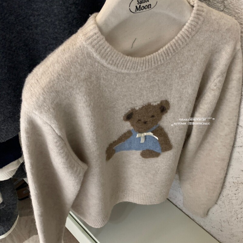 2025 Autumn and Winter New Sweater for Women, College Style, Versatile, Thickened Teddy Bear Knitted Sweater for Women, Outerwear for Autumn and Winter