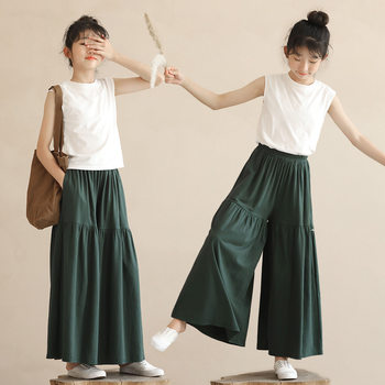 Girls' wide-leg pants summer thin girls' skirt pants loose western style big trousers pants casual wide-leg nine-point pants