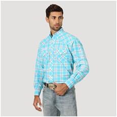 Рубашка мужская wrangler/威格男衬衫格子方领长袖宽松纯棉透气正品360285 Wrangler/360285