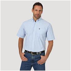Рубашка мужская wrangler/威格男衬衫宽松短袖方领格子舒适简约正品490525 Wrangler/490525