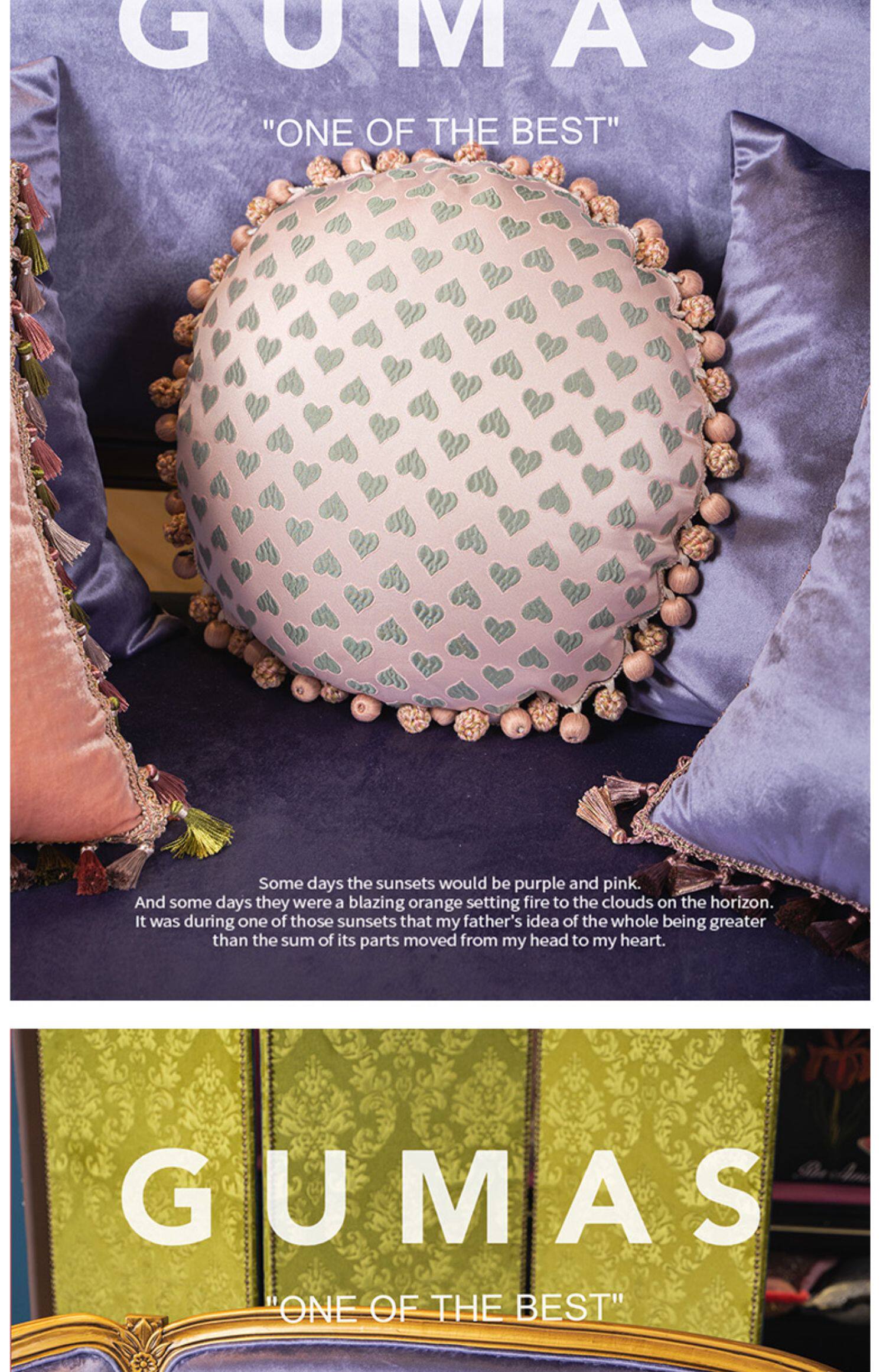 Detail of pink and white embroidered flowers with green foliage and beaded trim on bohemian pillow