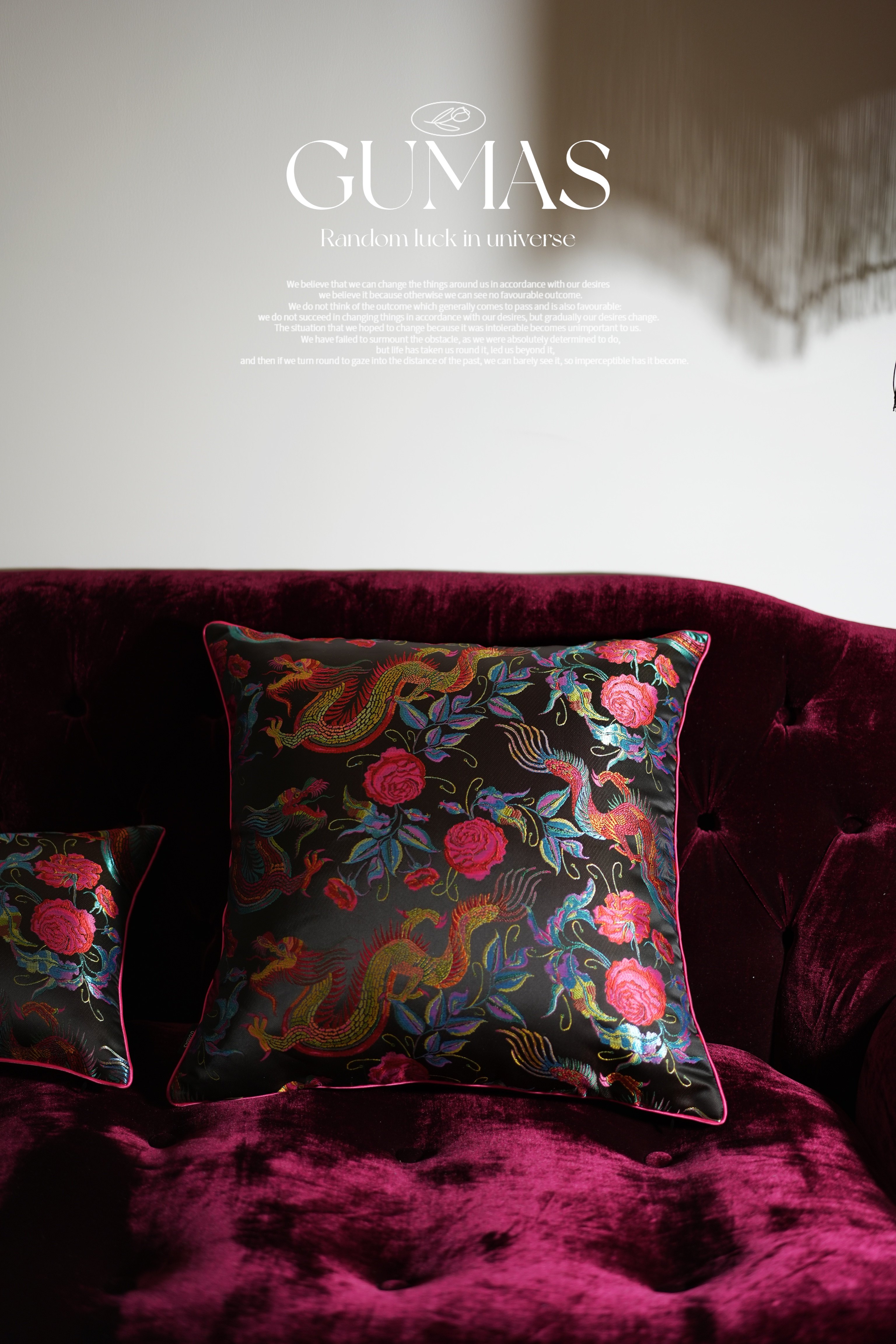 Dragon and phoenix embroidered cushion cover showing detailed beadwork and raised threadwork
