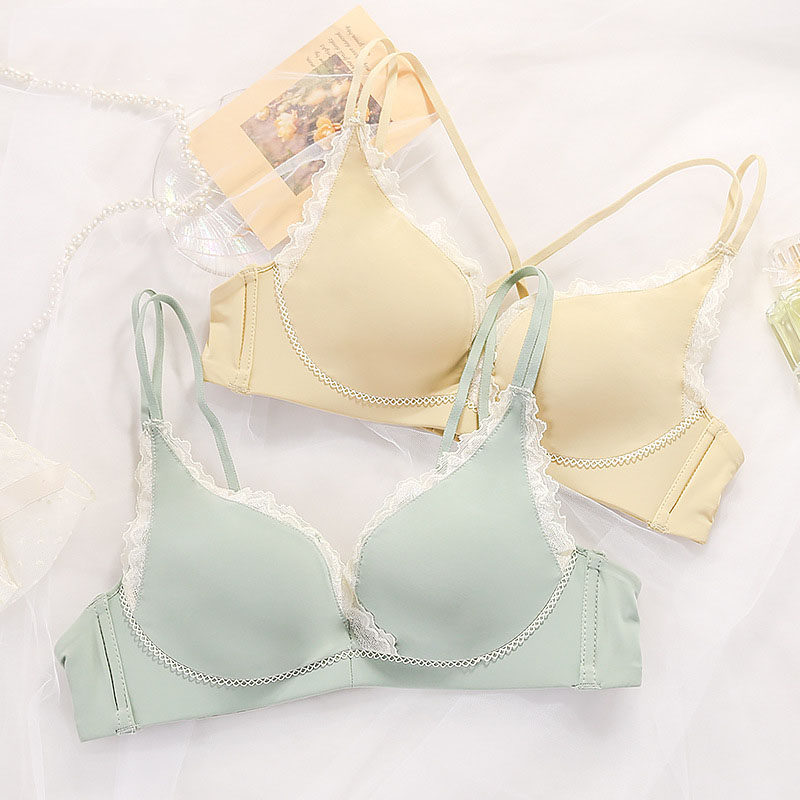 Adjustable underwear women's small chest gathered no steel ring summer thin breathable girl sexy lace beautiful back bra