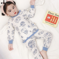 Childrens spring and autumn thin long-sleeved cotton home pajamas Infant baby cotton home clothing set 2 sets