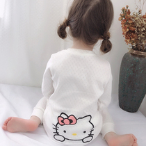 Girls Pajamas thin summer long sleeve air conditioning clothes Home clothes Childrens baby cotton breathing two-piece suit