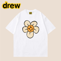 Trendy brand DREW smiling face short-sleeved sunflower print T-shirt FOG European and American high street couple wear heavy cotton top summer