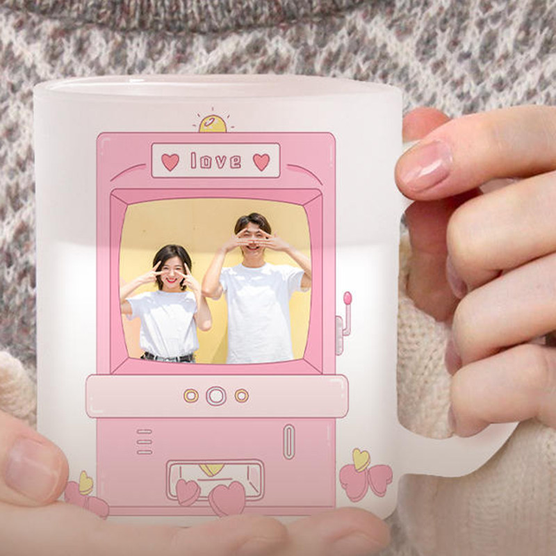Customized frosted glass translucent Mark water cup can be printed photo ceramic female creative trend personality couple gift