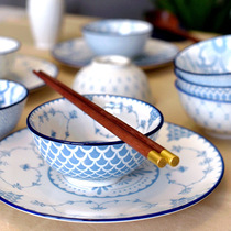 Japanese blue border glaze color tableware literary style retro food photo tableware household bowl rice bowl and wind tableware