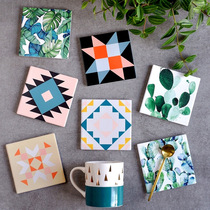 Nordic style small flower brick ceramic coaster placematre pot mat thermal insulation mat tile saucer Cup Torson series green plant mat