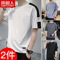 2 pieces) summer mens short-sleeved t-shirt trend tide brand loose and simple clothes 2022 new half-sleeved t-shirt men C