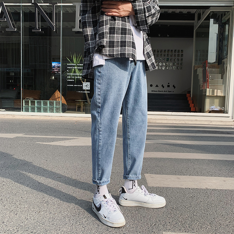 Jeans Men Straight Drum Loose Korean version Trend Spring Fall Tide Card Casual 100 lap 90% long pants broadleg D