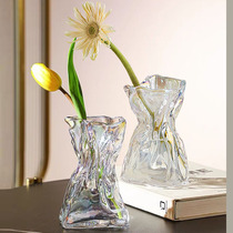 Glass Vase Living Room High Level Sensual Color Folding Paper Small Vase Creative Hydroponic Flower Arrangement Pendulum Piece Transparent Floral Furnishing