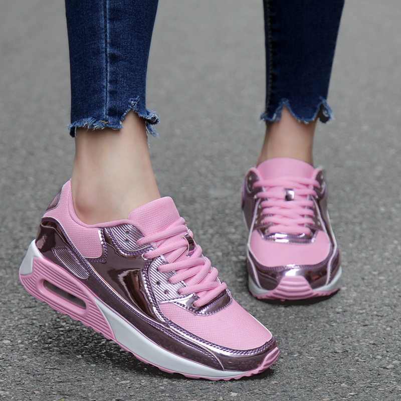 Middle School Girls' Sneakers, Korean Style Ulzzang Harajuku Versatile Trendy Pink Air-Cushion Running Shoes, Gold Travel Shoes