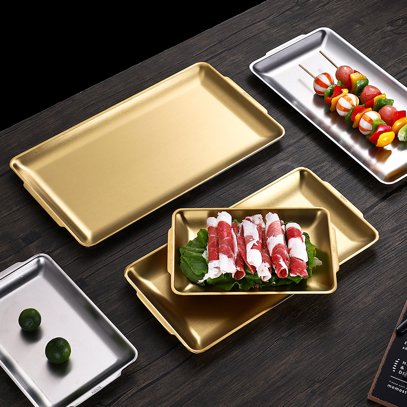 Slide 304 stainless steel rectangular disc Korean barbecue dish sushi dish dish receiving disc