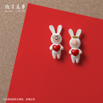 Long-eared rabbit bridegroom bride 3D three-dimensional pushpin Cartoon creative Cork plank decoration stud magnetic magnetic buckle magnet