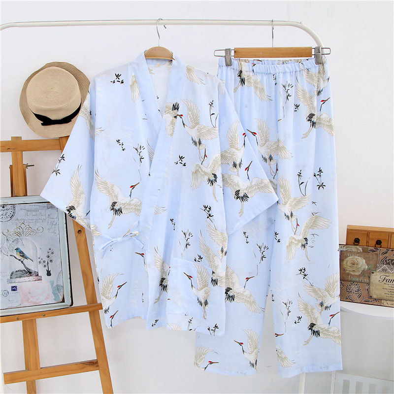 Của phụ nữ cotton đồ ngủ mùa hè mùa xuân và mùa thu mỏng gạc đôi ngắn tay Nhật Bản kimono dịch vụ nhà mồ hôi hấp quần áo áo choàng tắm