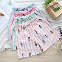 Cartoon Quần Pyjama Quần short mùa hè Cotton Hai lớp Gạc Cotton Thin Loose Kích thước lớn Quần nhà quần túi hộp nữ