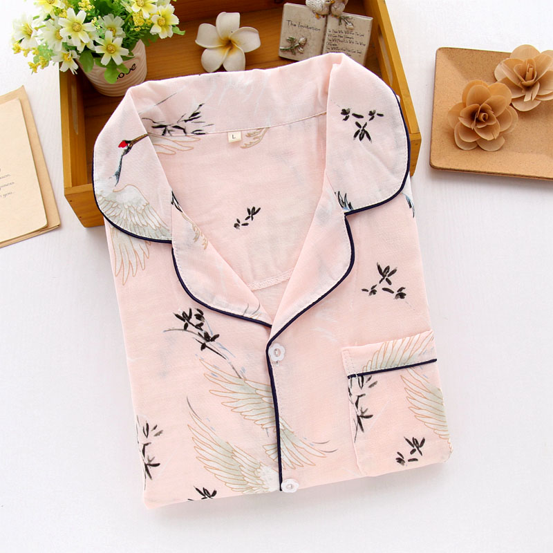 Đơn giản vài màu rắn bông đồ ngủ nam giới và phụ nữ mùa xuân và mùa thu bông gạc hai lớp lỏng Nhật Bản dịch vụ nhà phù hợp với bộ hoạt hình các loại
