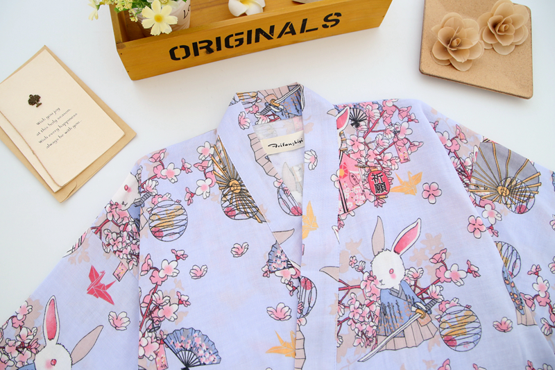 Của phụ nữ cotton đồ ngủ mùa hè mùa xuân và mùa thu mỏng gạc đôi ngắn tay Nhật Bản kimono dịch vụ nhà mồ hôi hấp quần áo áo choàng tắm