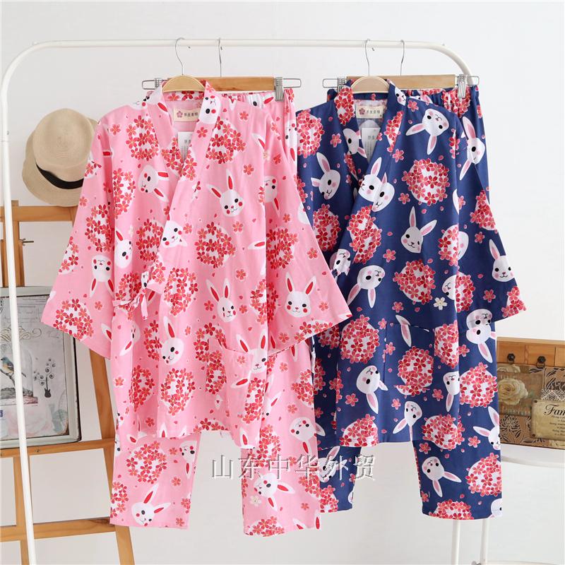 Của phụ nữ cotton đồ ngủ mùa hè mùa xuân và mùa thu mỏng gạc đôi ngắn tay Nhật Bản kimono dịch vụ nhà mồ hôi hấp quần áo áo choàng tắm