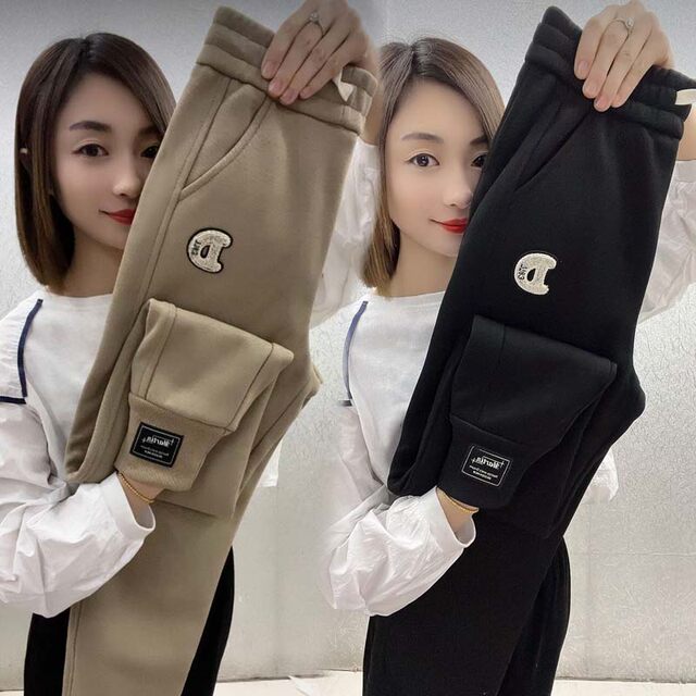 2024 Spring and Winter Velvet Thickened Sweatpants Women's Loose Slim Pants Harem Pants High Waist Versatile Leg Casual Pants Sweatpants